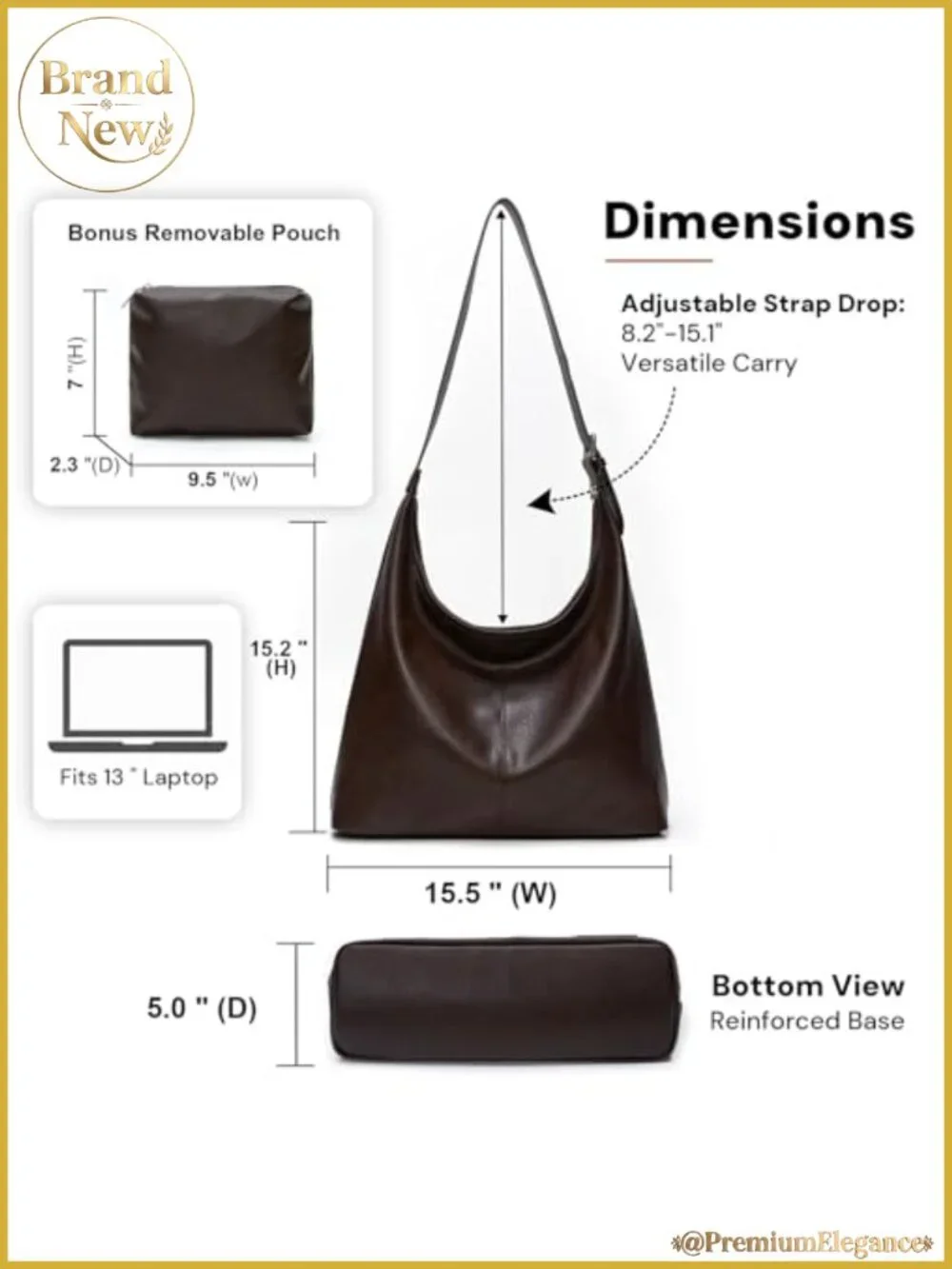 Vegan Leather Hobo Bag Laptop Tote with Pouch